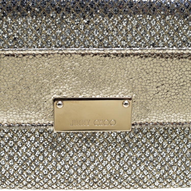 Pre Owned Jimmy Choo Gold Metallic Leather and Glitter Reese Continental Clutch