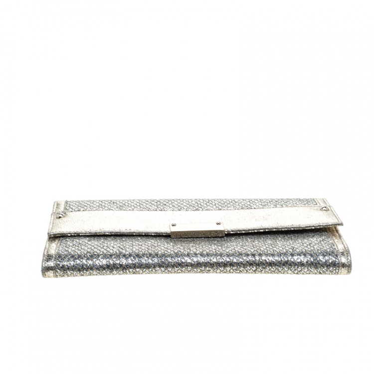 Pre Owned Jimmy Choo Gold Metallic Leather and Glitter Reese Continental Clutch