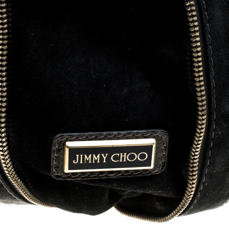 Pre Owned Jimmy Choo Khaki/Black Patent Leather and Suede Large Mona Tote