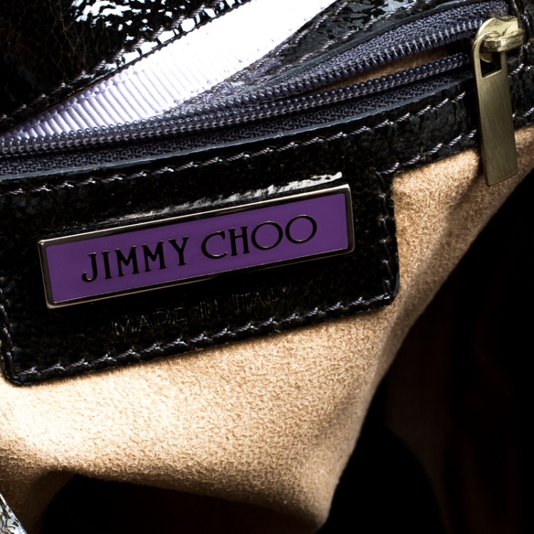 Pre Owned Jimmy Choo Khaki/Black Patent Leather and Suede Large Mona Tote