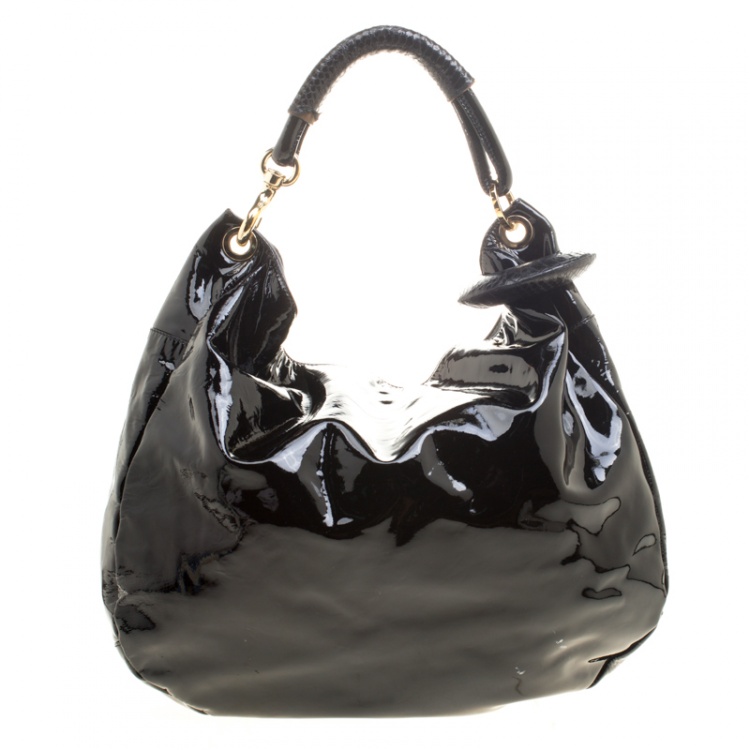 Pre Owned Jimmy Choo Black Patent Leather Sky Bangle Hobo