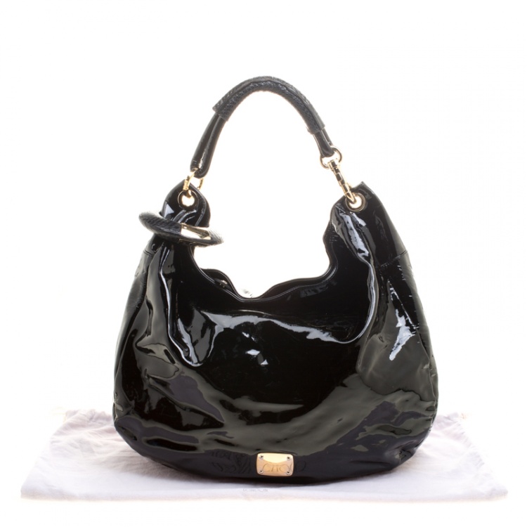 Pre Owned Jimmy Choo Black Patent Leather Sky Bangle Hobo