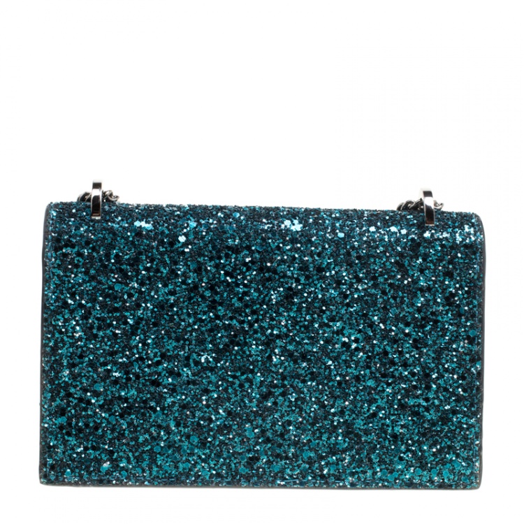 Pre Owned Jimmy Choo Blue Glitter Finley Crossbody Bag