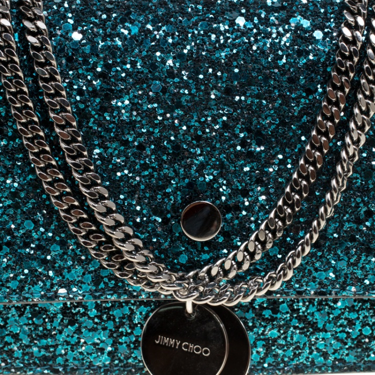 Pre Owned Jimmy Choo Blue Glitter Finley Crossbody Bag