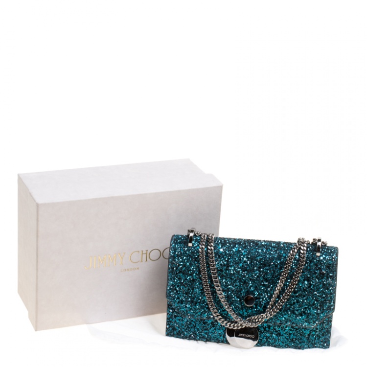 Pre Owned Jimmy Choo Blue Glitter Finley Crossbody Bag