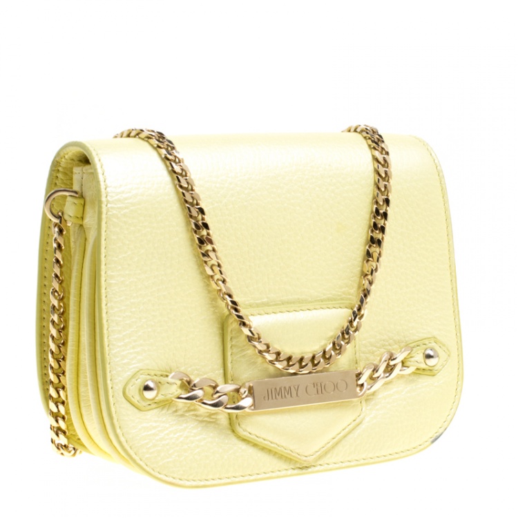 Pre Owned Jimmy Choo Yellow Leather Shadow Chain Crossbody Bag