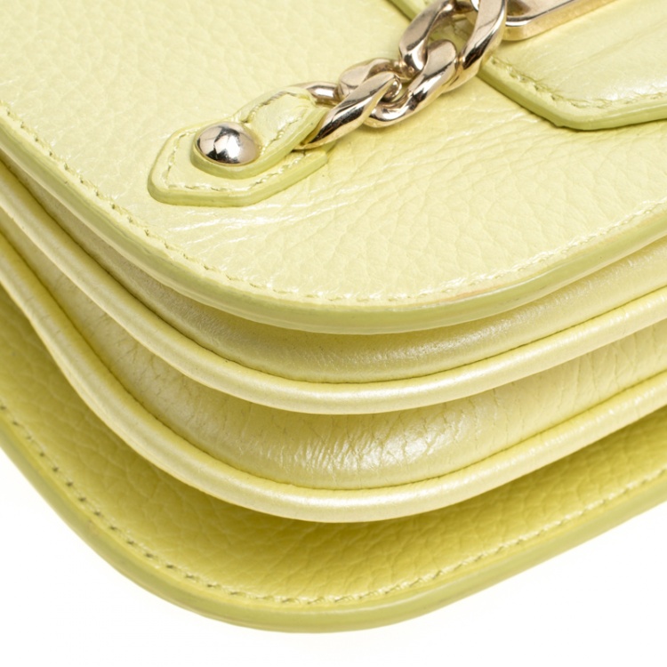 Pre Owned Jimmy Choo Yellow Leather Shadow Chain Crossbody Bag