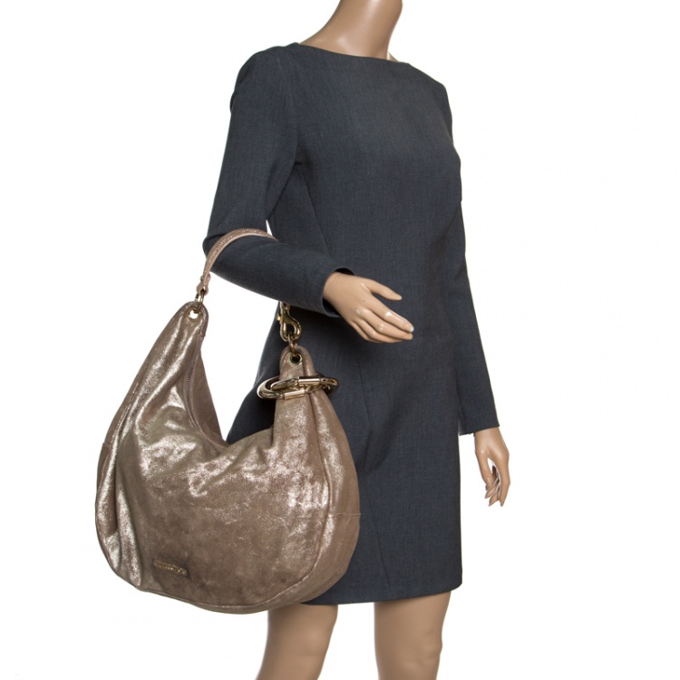 Pre Owned Jimmy Choo Gold Shimmering Leather Large Solar Hobo