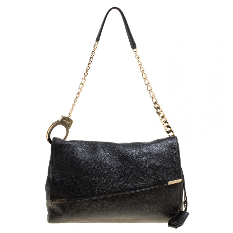 مملوكة مسبقًا Jimmy Choo Black Shimmering Leather Ally Handcuff Shoulder Bag