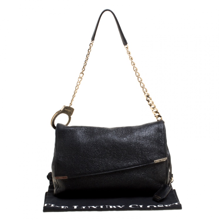 مملوكة مسبقًا Jimmy Choo Black Shimmering Leather Ally Handcuff Shoulder Bag