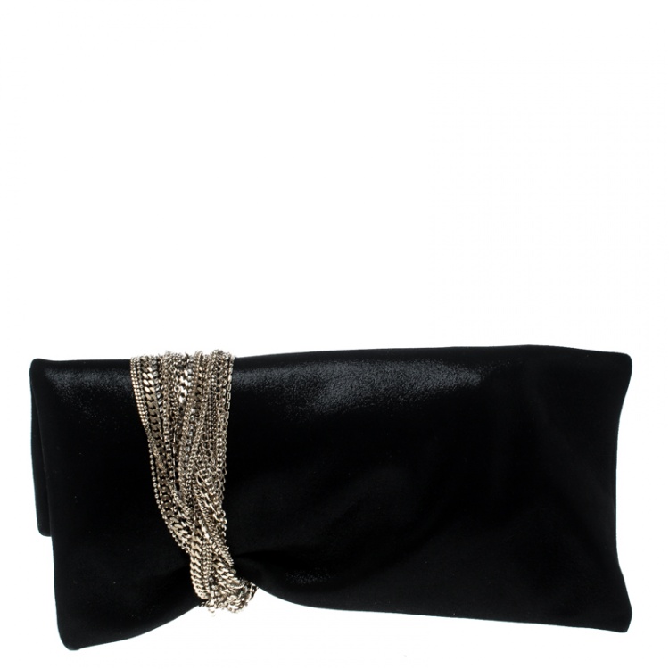 Pre Owned Jimmy Choo Black Shimmering Leather Chandra Clutch