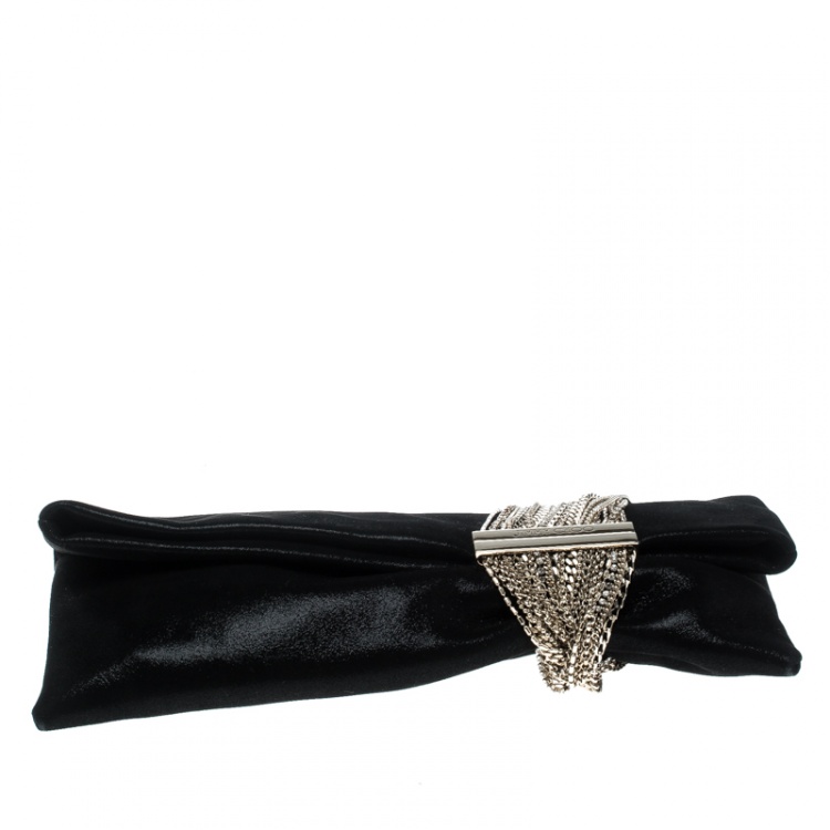 Pre Owned Jimmy Choo Black Shimmering Leather Chandra Clutch