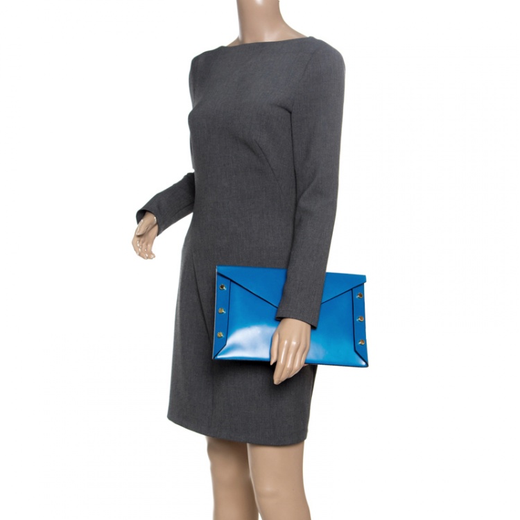 مملوكة مسبقًا Jimmy Choo Blue Leather Lockett Envelope Clutch