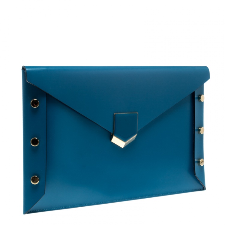 مملوكة مسبقًا Jimmy Choo Blue Leather Lockett Envelope Clutch