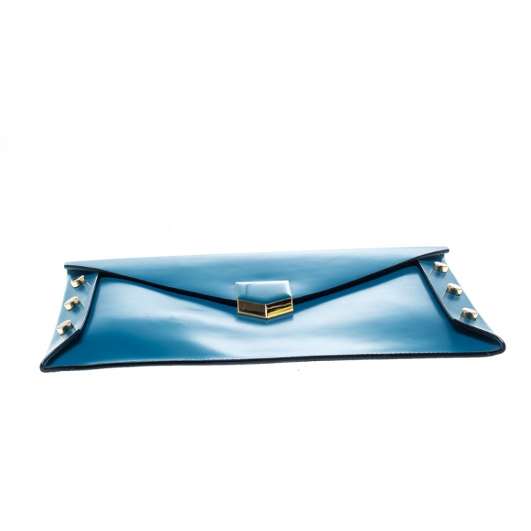 مملوكة مسبقًا Jimmy Choo Blue Leather Lockett Envelope Clutch