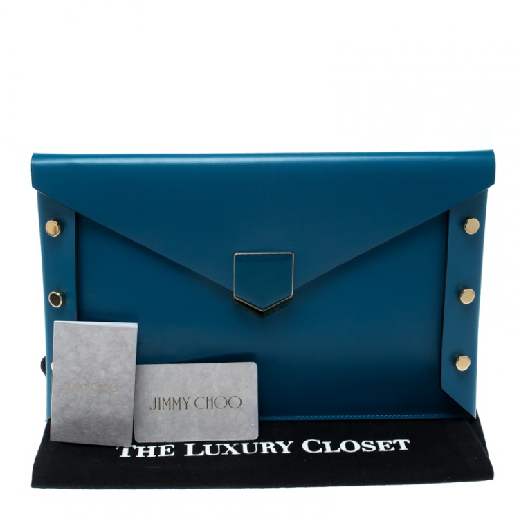 مملوكة مسبقًا Jimmy Choo Blue Leather Lockett Envelope Clutch