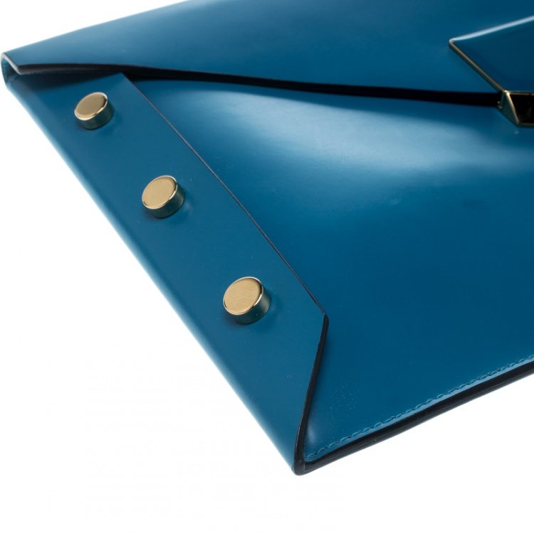 مملوكة مسبقًا Jimmy Choo Blue Leather Lockett Envelope Clutch
