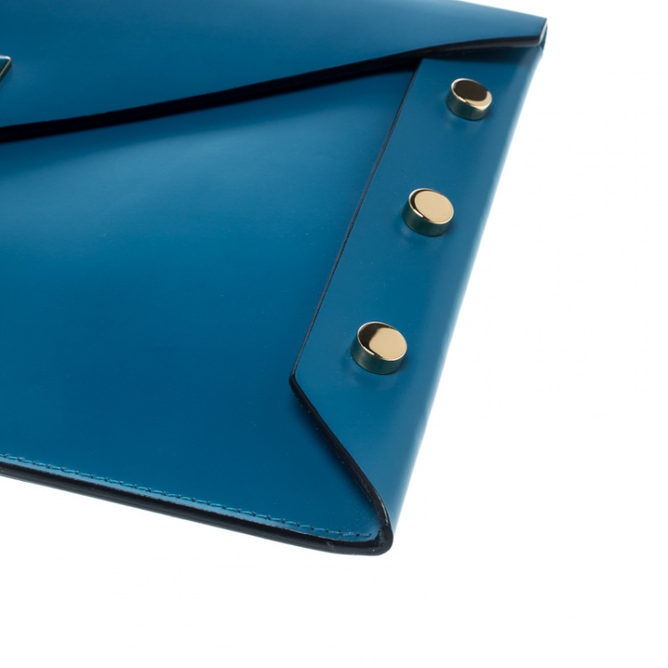 مملوكة مسبقًا Jimmy Choo Blue Leather Lockett Envelope Clutch