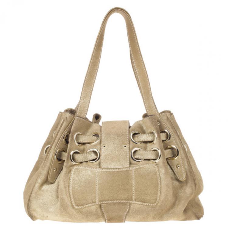 Pre Owned Jimmy Choo Metallic Gold Suede Ramona Tote Bag