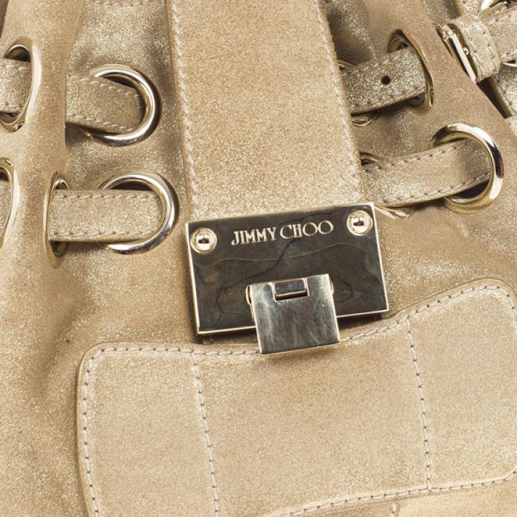 Pre Owned Jimmy Choo Metallic Gold Suede Ramona Tote Bag