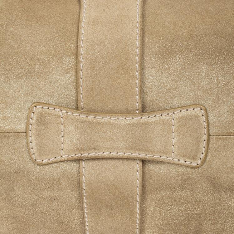 Pre Owned Jimmy Choo Metallic Gold Suede Ramona Tote Bag