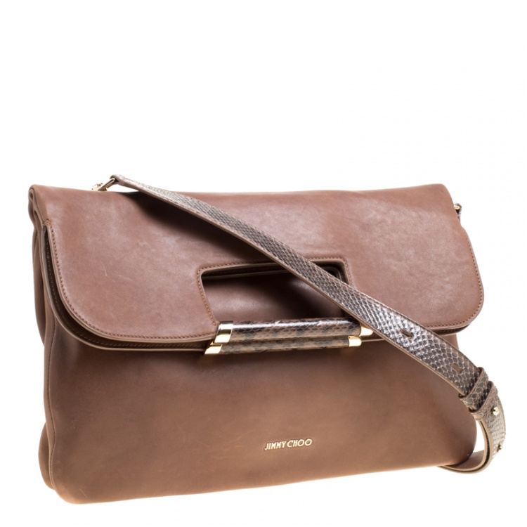 Pre Owned Jimmy Choo Brown Leather Ziad Foldover Messenger Bag
