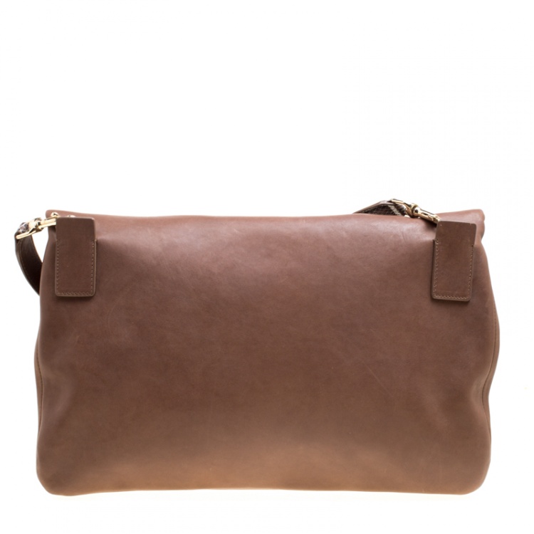 Pre Owned Jimmy Choo Brown Leather Ziad Foldover Messenger Bag