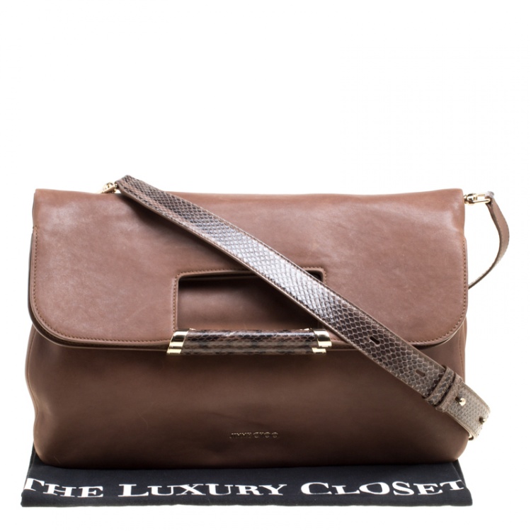 Pre Owned Jimmy Choo Brown Leather Ziad Foldover Messenger Bag