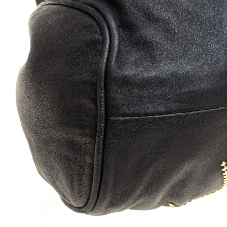 Pre Owned Jimmy Choo Black Leather Pyramid Studded Ramona Shoulder Bag