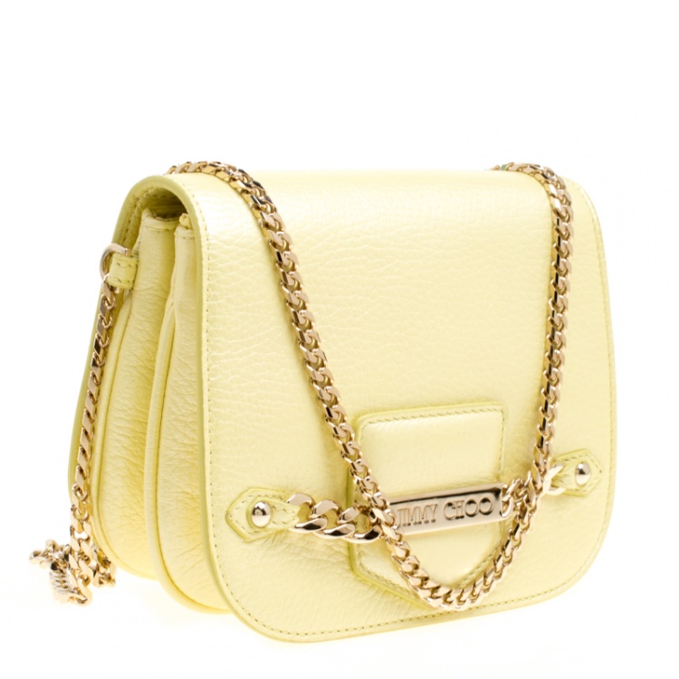 Pre Owned Jimmy Choo Yellow Leather Shadow Chain Crossbody Bag
