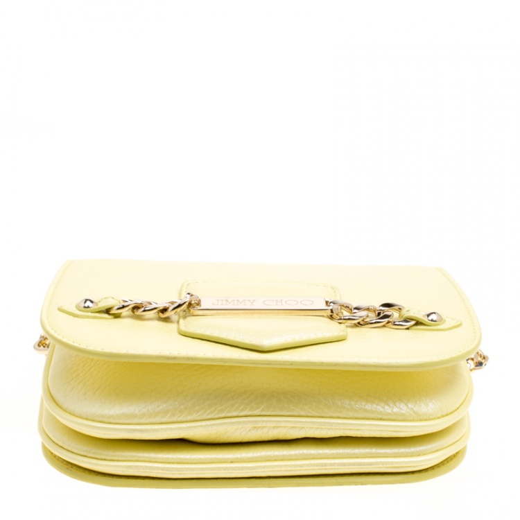 Pre Owned Jimmy Choo Yellow Leather Shadow Chain Crossbody Bag