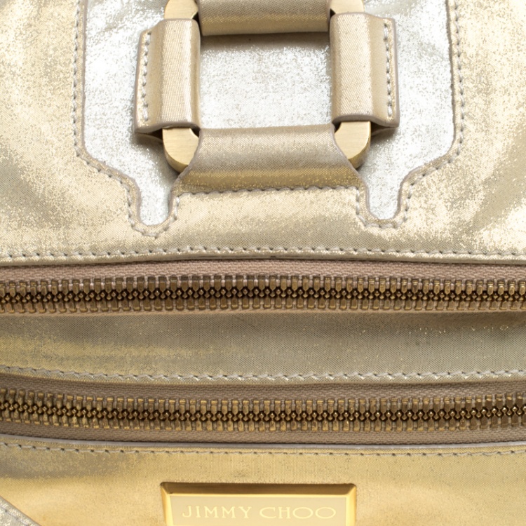 Pre Owned Jimmy Choo Gold Shimmering Leather Mave Foldover Clutch