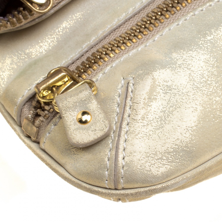 Pre Owned Jimmy Choo Gold Shimmering Leather Mave Foldover Clutch