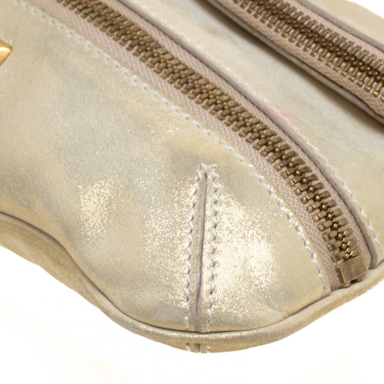 Pre Owned Jimmy Choo Gold Shimmering Leather Mave Foldover Clutch