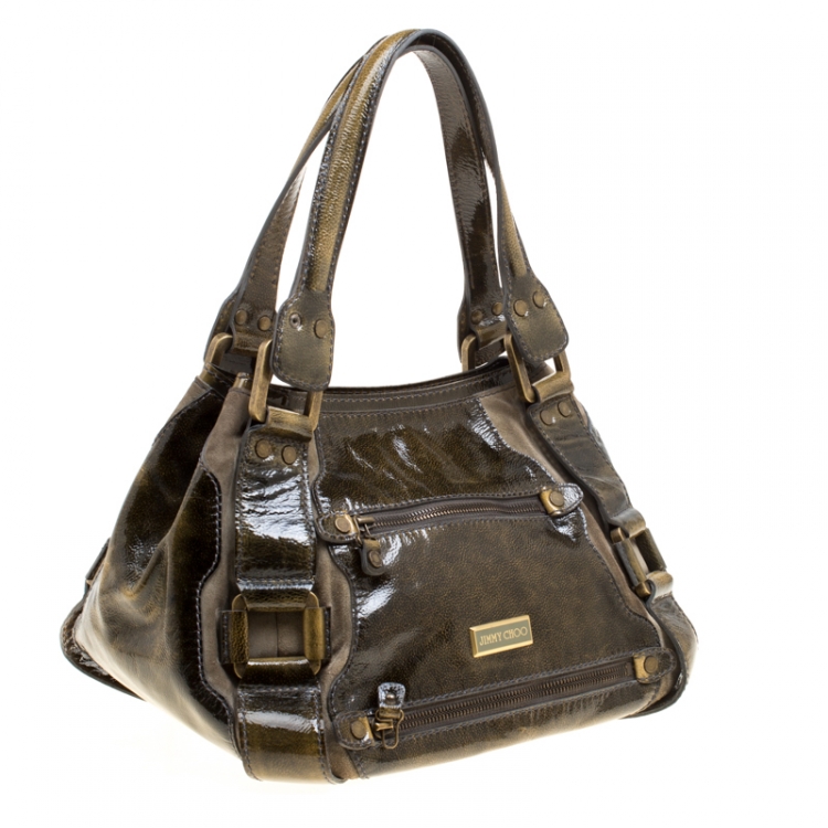 مملوكة مسبقًا Jimmy Choo Olive Green Patent Leather Mahala Tote