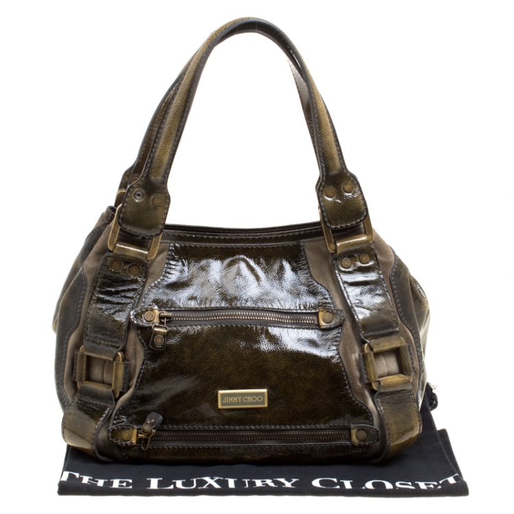مملوكة مسبقًا Jimmy Choo Olive Green Patent Leather Mahala Tote
