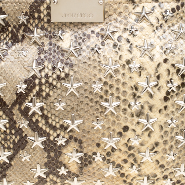 مملوكة مسبقًا Jimmy Choo Beige Python Embossed Leather Star Studded Zulu Clutch
