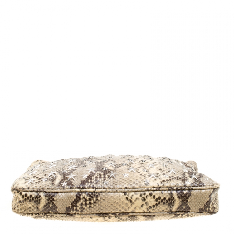 مملوكة مسبقًا Jimmy Choo Beige Python Embossed Leather Star Studded Zulu Clutch