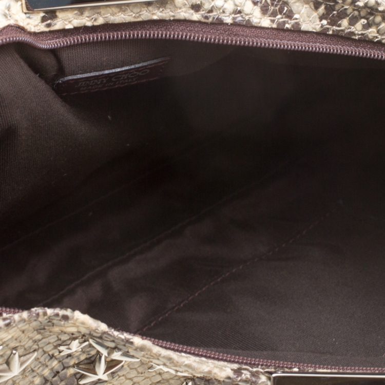 مملوكة مسبقًا Jimmy Choo Beige Python Embossed Leather Star Studded Zulu Clutch