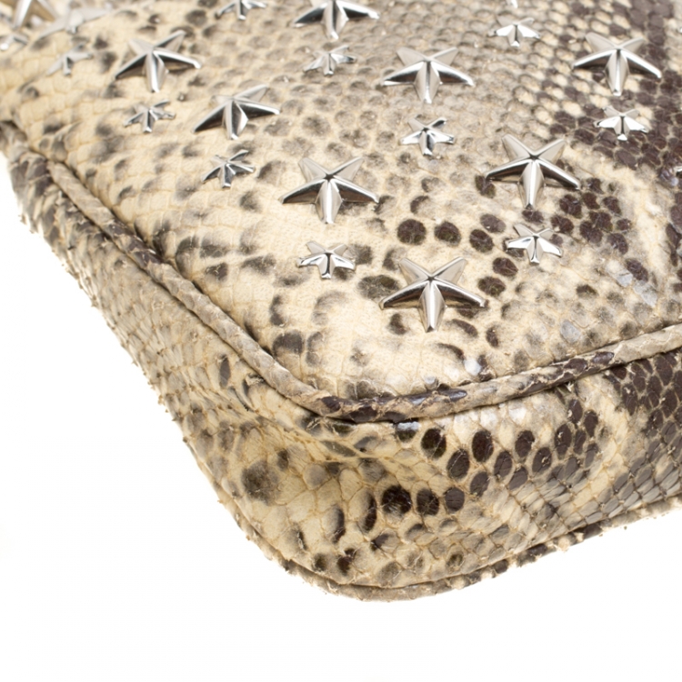 مملوكة مسبقًا Jimmy Choo Beige Python Embossed Leather Star Studded Zulu Clutch