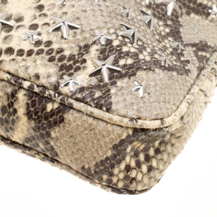 مملوكة مسبقًا Jimmy Choo Beige Python Embossed Leather Star Studded Zulu Clutch