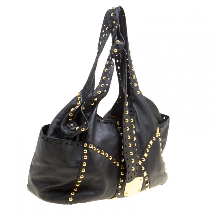 Pre Owned Jimmy Choo Black Leather Studded Tote 