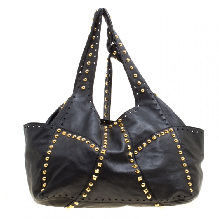 Pre Owned Jimmy Choo Black Leather Studded Tote 