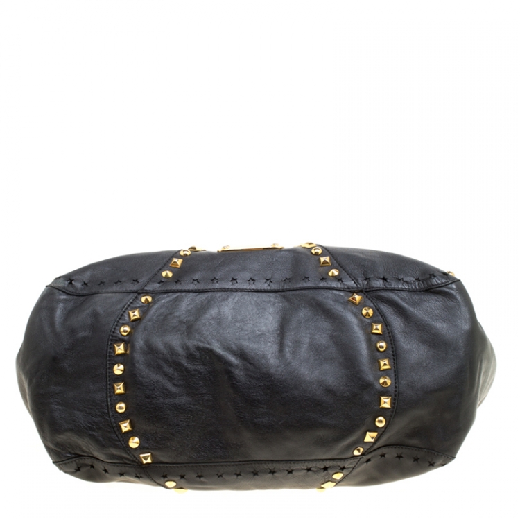 Pre Owned Jimmy Choo Black Leather Studded Tote 