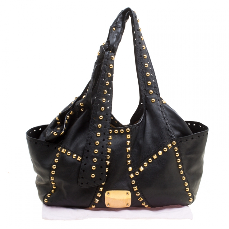 Pre Owned Jimmy Choo Black Leather Studded Tote 