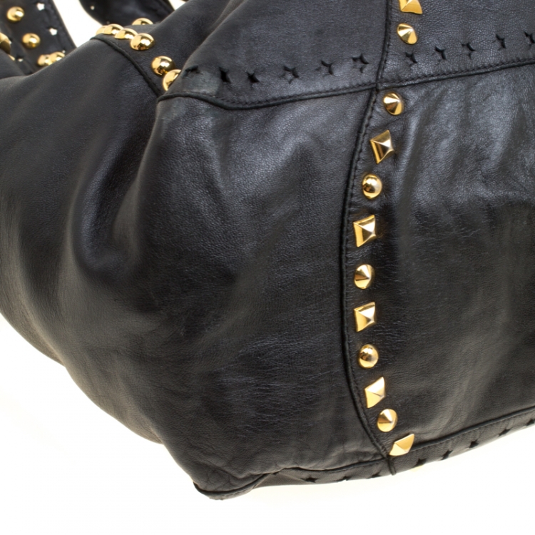 Pre Owned Jimmy Choo Black Leather Studded Tote 
