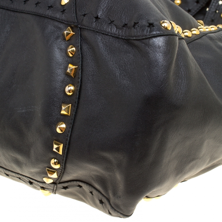 Pre Owned Jimmy Choo Black Leather Studded Tote 