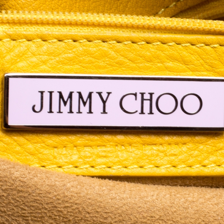 Pre Owned Jimmy Choo Yellow Leather and Calfhair Trim Tote