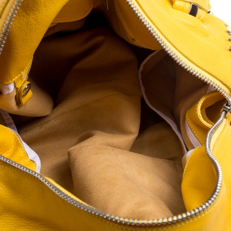 Pre Owned Jimmy Choo Yellow Leather and Calfhair Trim Tote