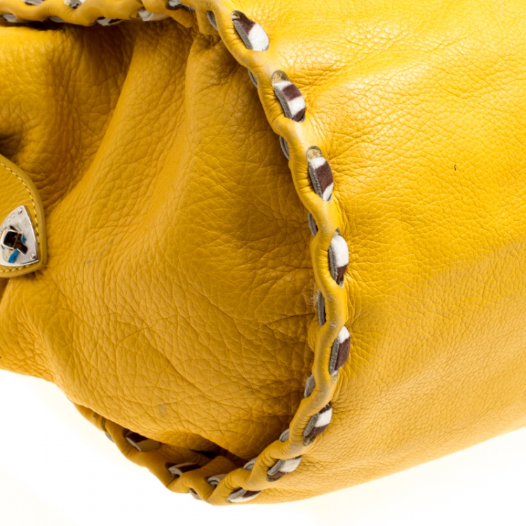 Pre Owned Jimmy Choo Yellow Leather and Calfhair Trim Tote